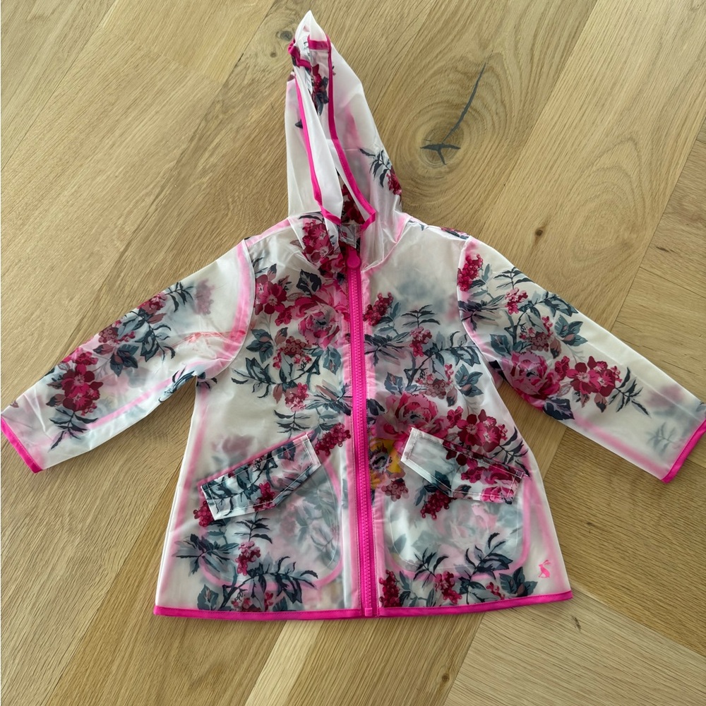 Floral Hooded Raincoat with Pink Trim